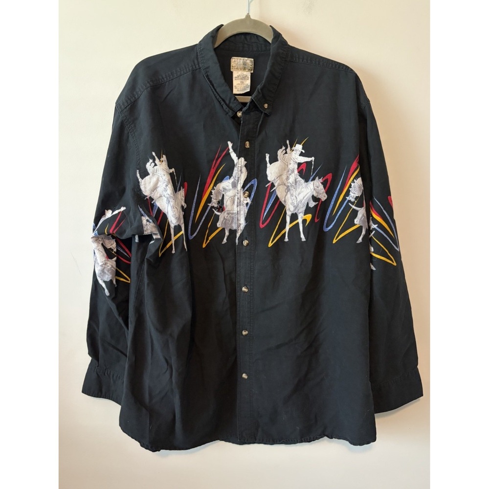 Vintage Express Rider Shirt Mens XL Black Western Long Sleeve Cowboy Rodeo Ranch
